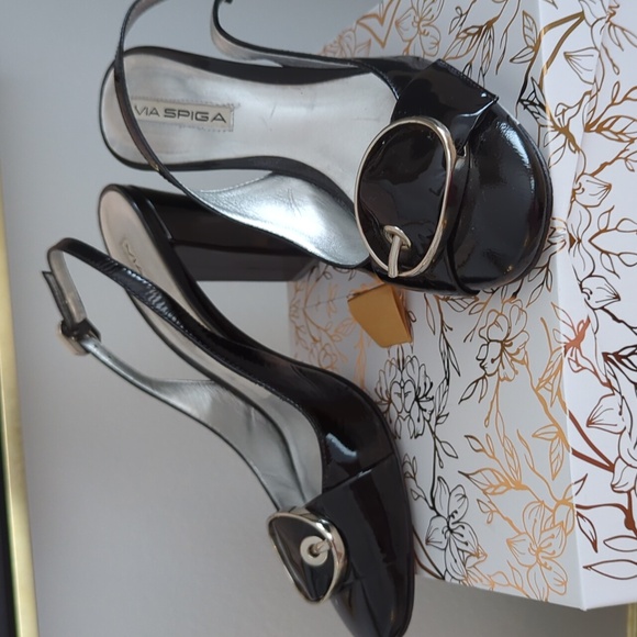 Via Spiga black patent leather slingback heels - Picture 2 of 8